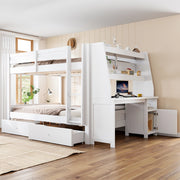 Letto a castello 140 × 200 cm con scrivania armadio laterale reversibile cassetti legno bianco rete a doghe