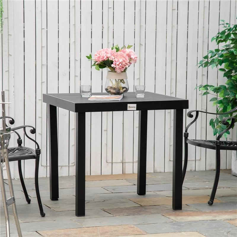 TAVOLO DA GIARDINO TAVOLA DA PRANZO EFFETTO LEGNO, 78X78 CM, NERO