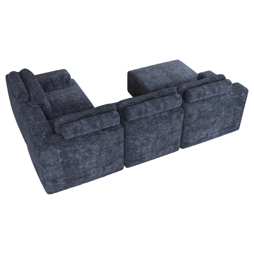 Divano modulare 252x180x82 cm configurabile in ciniglia blu