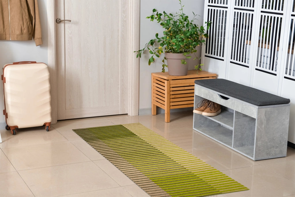 Tappeto Arredo Moderno Morbido in Ciniglia Ingresso Antiscivolo Prodotto Italiano  Soggiorno Camera Salotto Disegni Piazzati Cotone Varie Misure Grande Neon/Verde - 160x240 cm