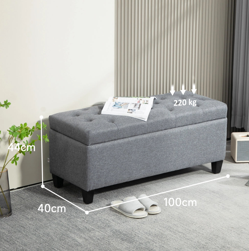 Panca contenitore imbottita 100x40x44 cm in poliestere grigio chiaro
