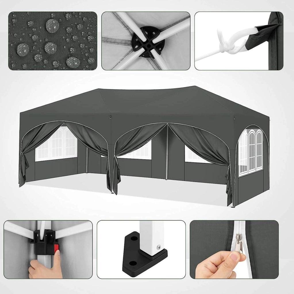 Gazebo da giardino 3x6 m con 6 pareti, impermeabile e UV 50+