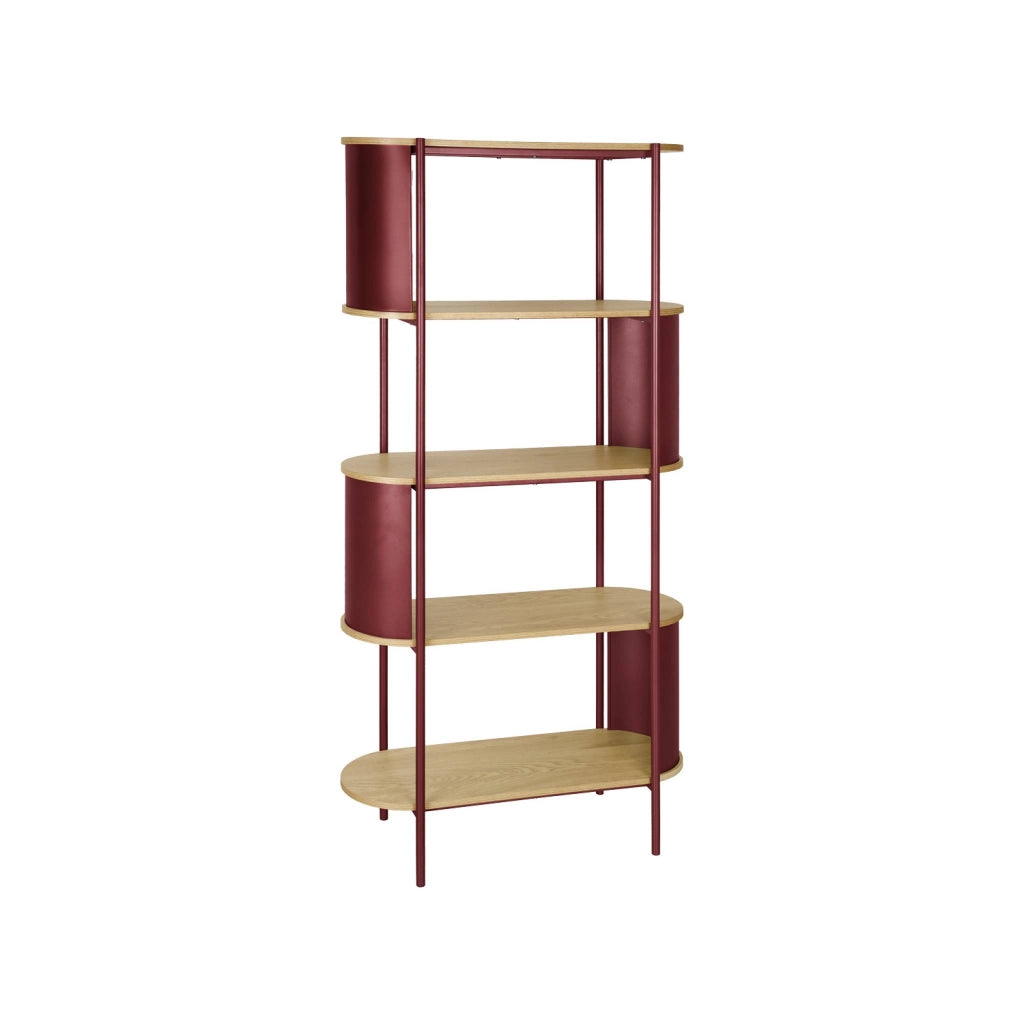 Libreria in metallo curvato e legno a 5 livelli, rosso