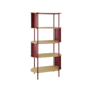 Libreria in metallo curvato e legno a 5 livelli, rosso