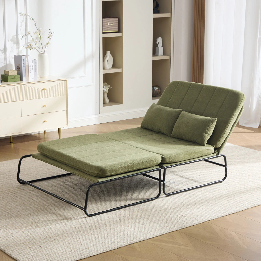 Divano letto 2 posti trasformabile 104x200 cm in chenille e metallo; verde oliva