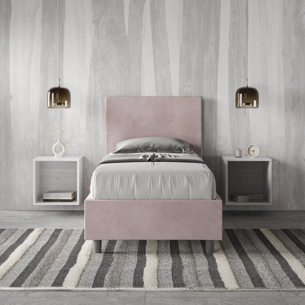BS COM Letto singolo con rete imbottito 80x210 microfibra glicine