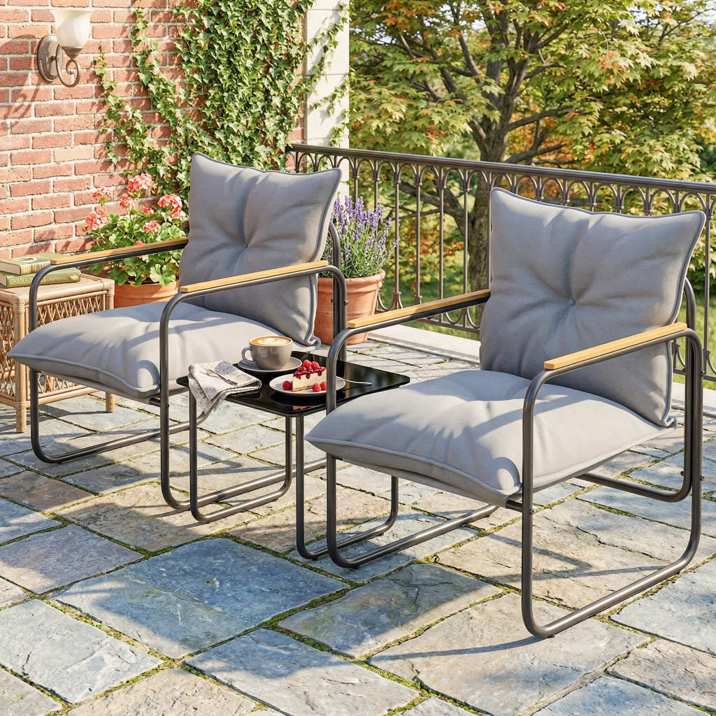 Set Bistr¨° 3 Pezzi ¨C Minimal ¨C Grigio Scuro, Metallo, Cuscini