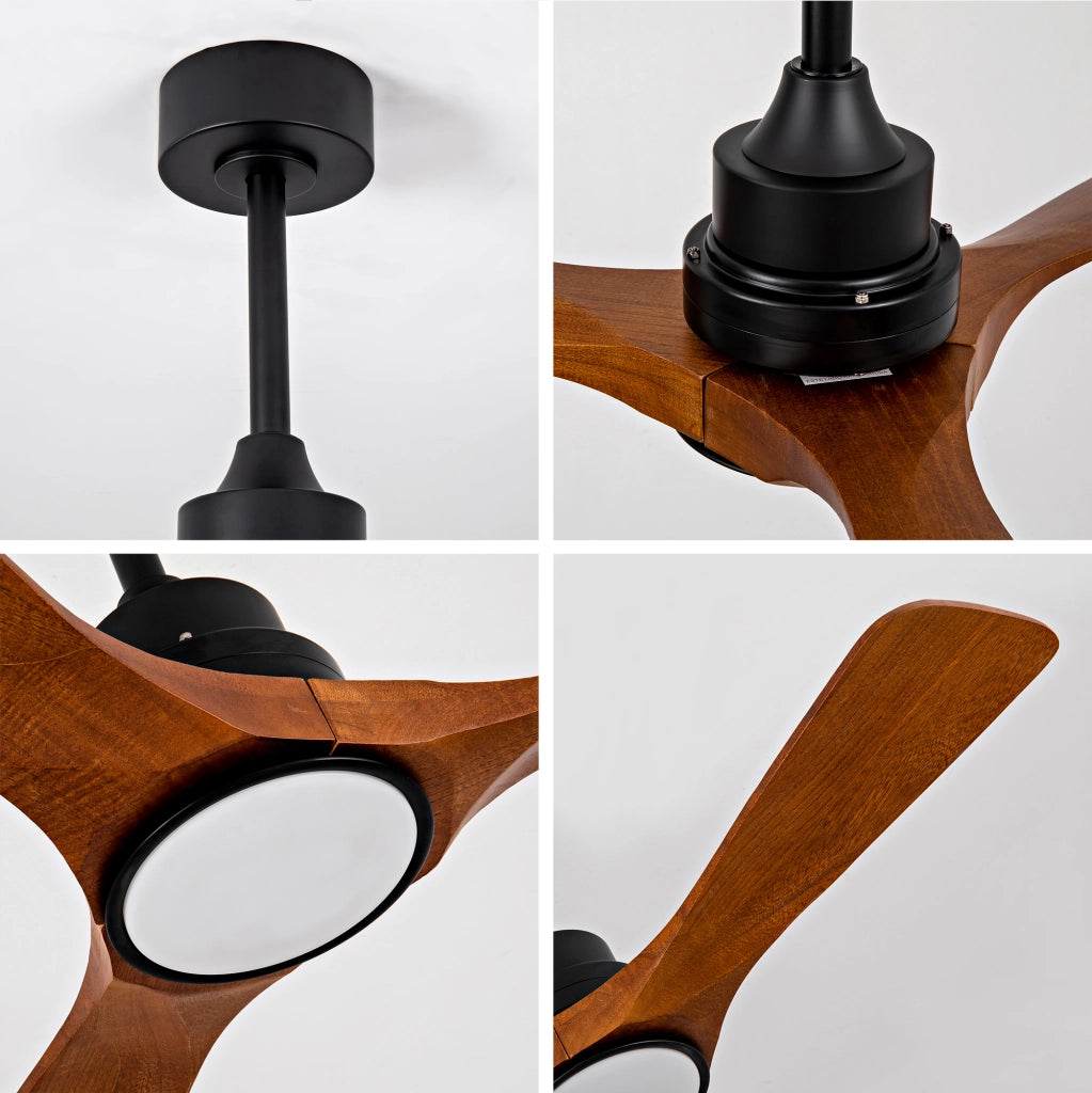 Ventilatore da soffitto 42 pollici con luce LED; 3 pale in legno noce scuro; motore DC reversibile nero 6 velocità