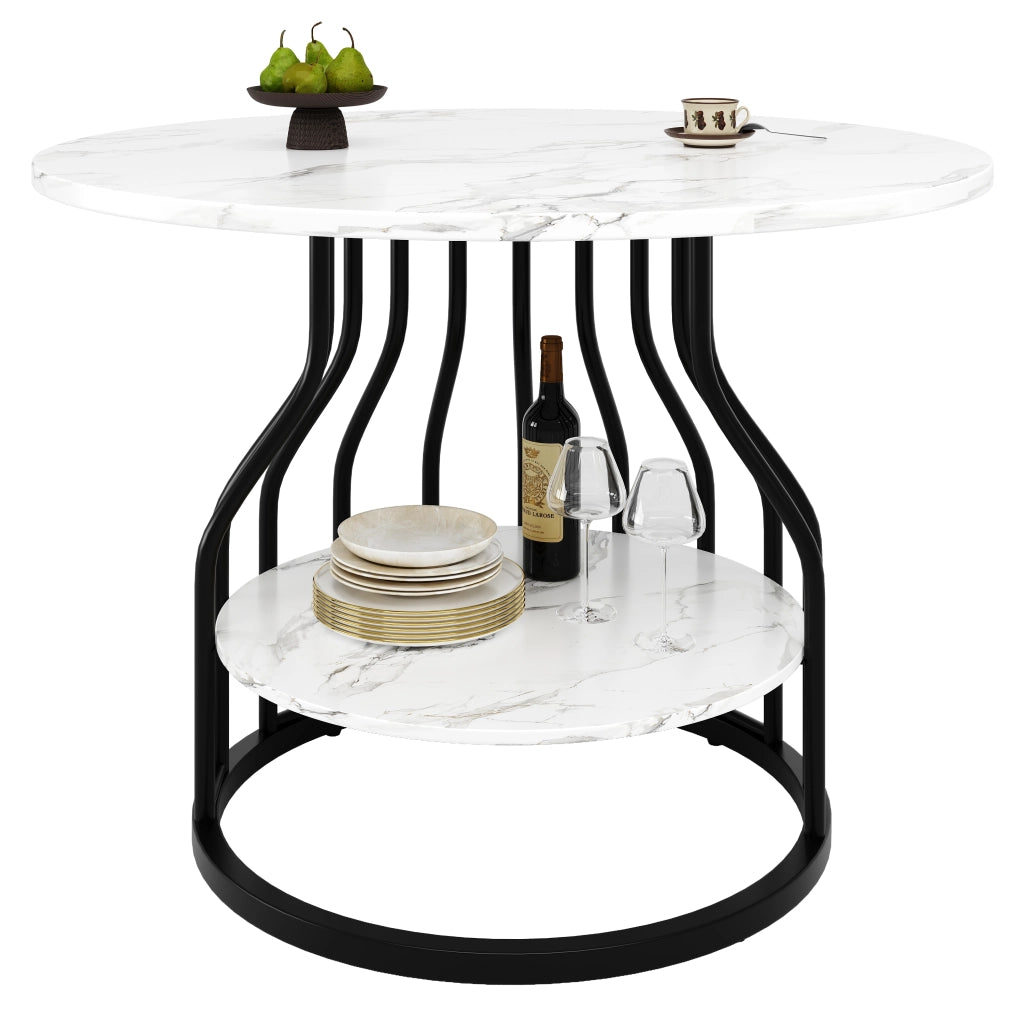 Tavolo Rotondo da Pranzo ¨C Xylo ¨C MDF Effetto Marmo, Nero, 80x80x76 cm