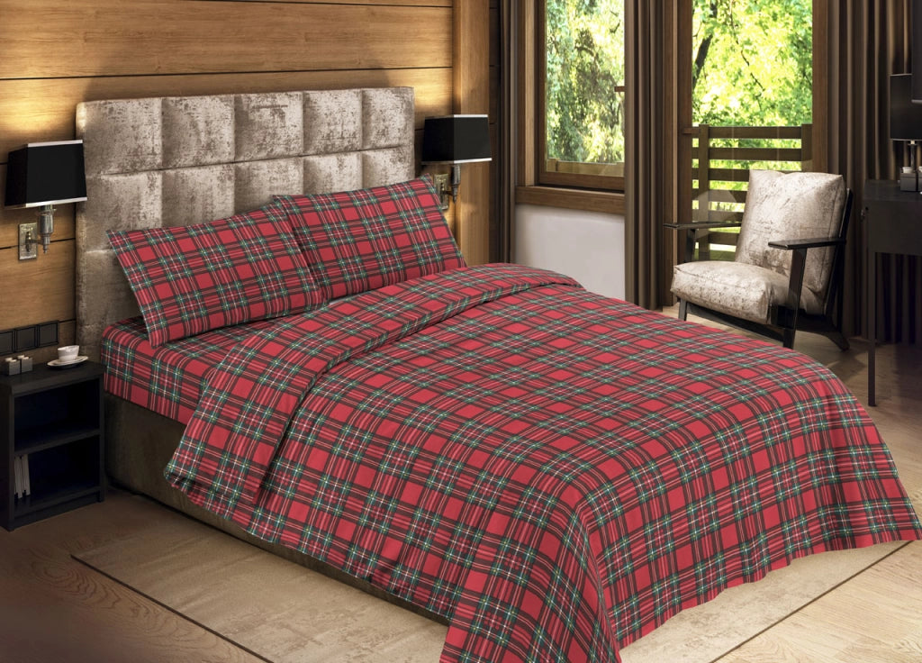 Sacco Copripiumino Piumone Letto In 100% Cotone Made Italy Vari Disegni RP - 1 Piazza - Kilt Rosso