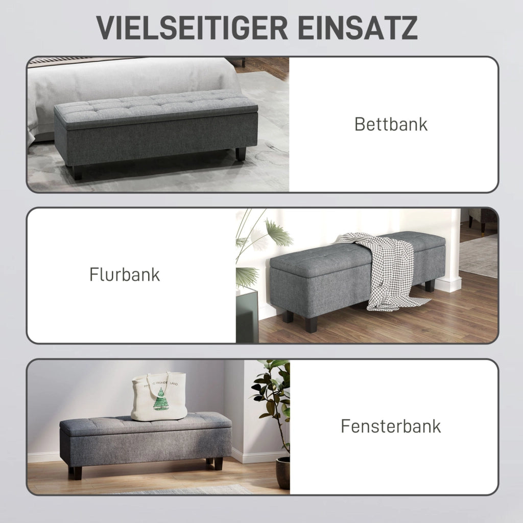 Panca imbottita con contenitore trapuntata 138 x 40 x 45 cm in lino grigio scuro
