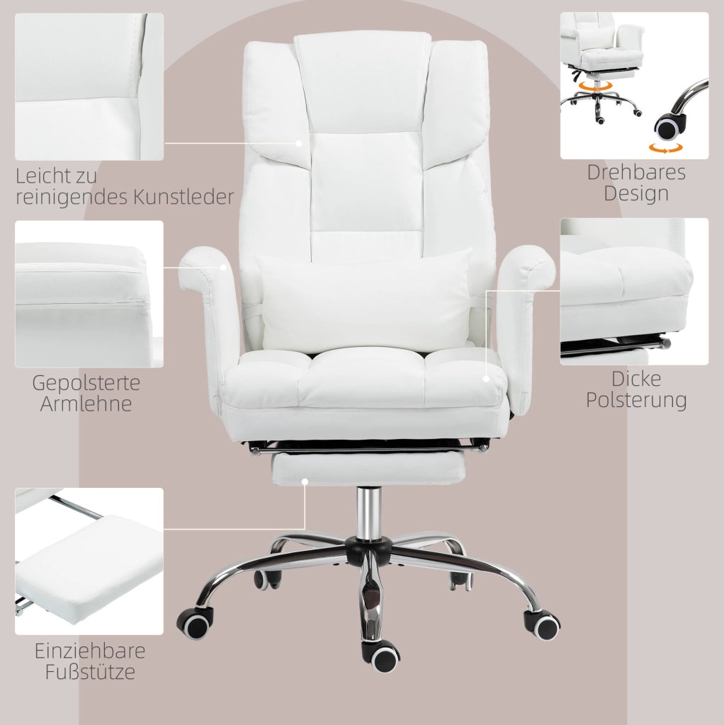 Sedia da ufficio ergonomica bianca con poggiapiedi