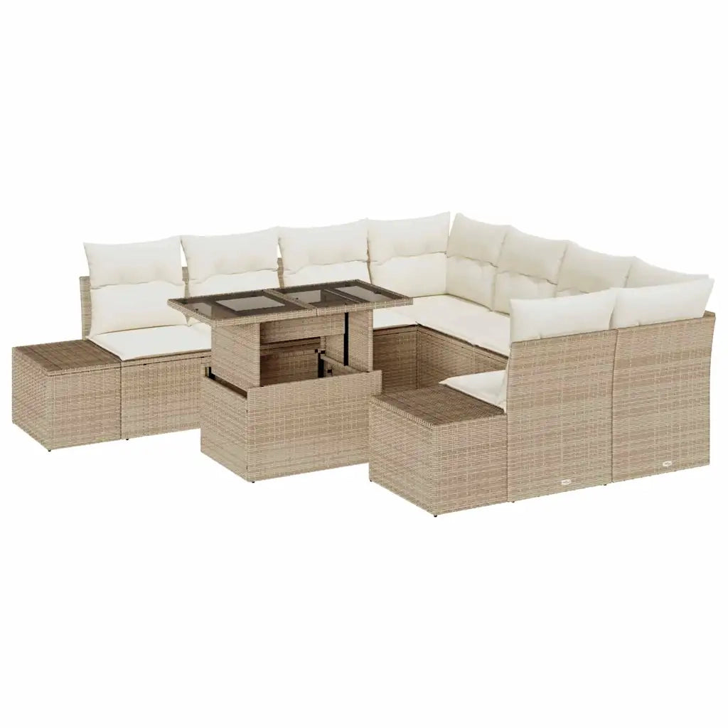 Set Divano da Giardino 9 pcs Beige e Crema polyrattan