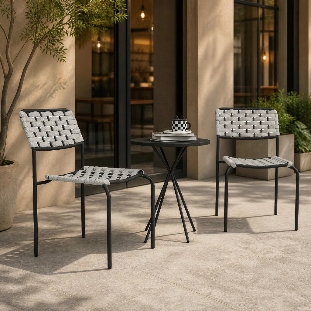 Set bistrot da giardino 3 pezzi con 2 sedie impilabili e tavolo; grigio