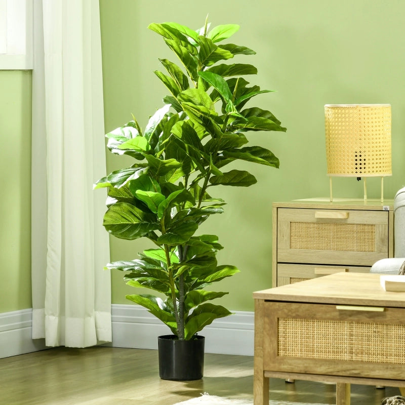 Pianta artificiale di ficus con 90 foglie in plastica PEVA; vaso in cemento; verde; alta 110 cm; per interni ed esterni