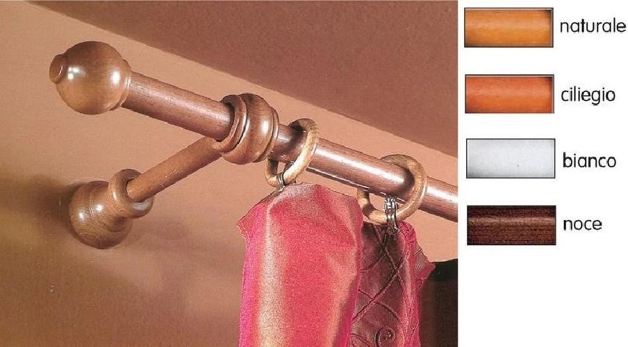 BASTONE TENDA LEGNO NOCE MM.23 LUNGHEZZA CM.200 CON 2 SUPPORTI DA CM.15 A STRAPPO