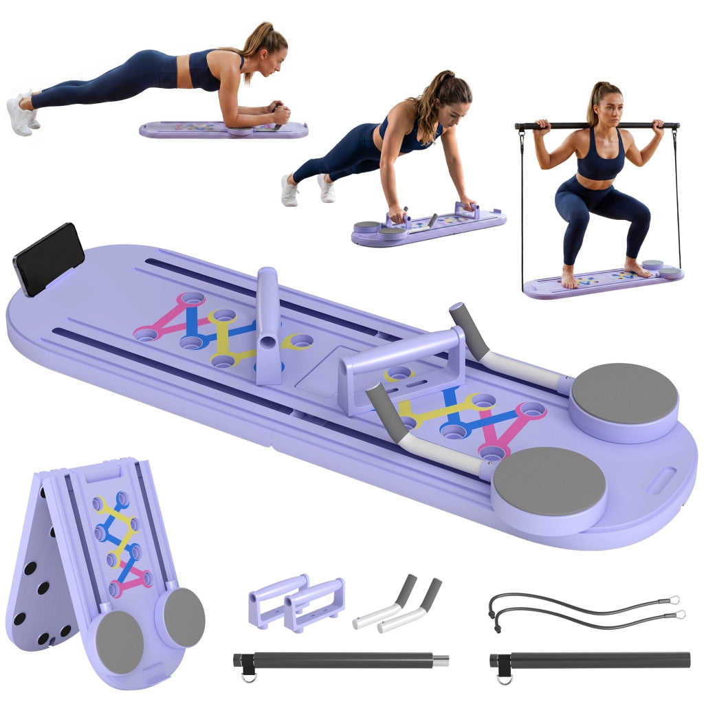 Tavola Pilates 5 in 1 Pieghevole, Set Reformer per Allenamento Casa, Blu Chiaro
