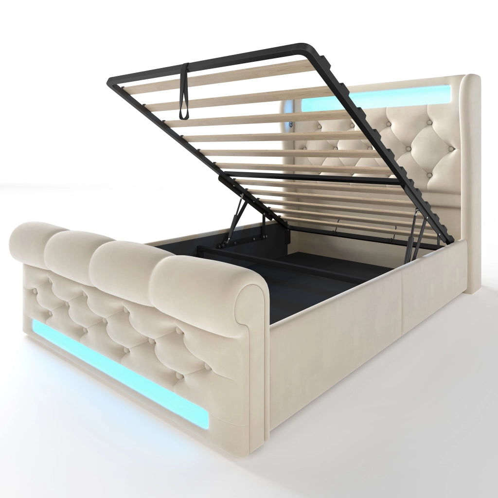Letto singolo imbottito beige 90x200 cm