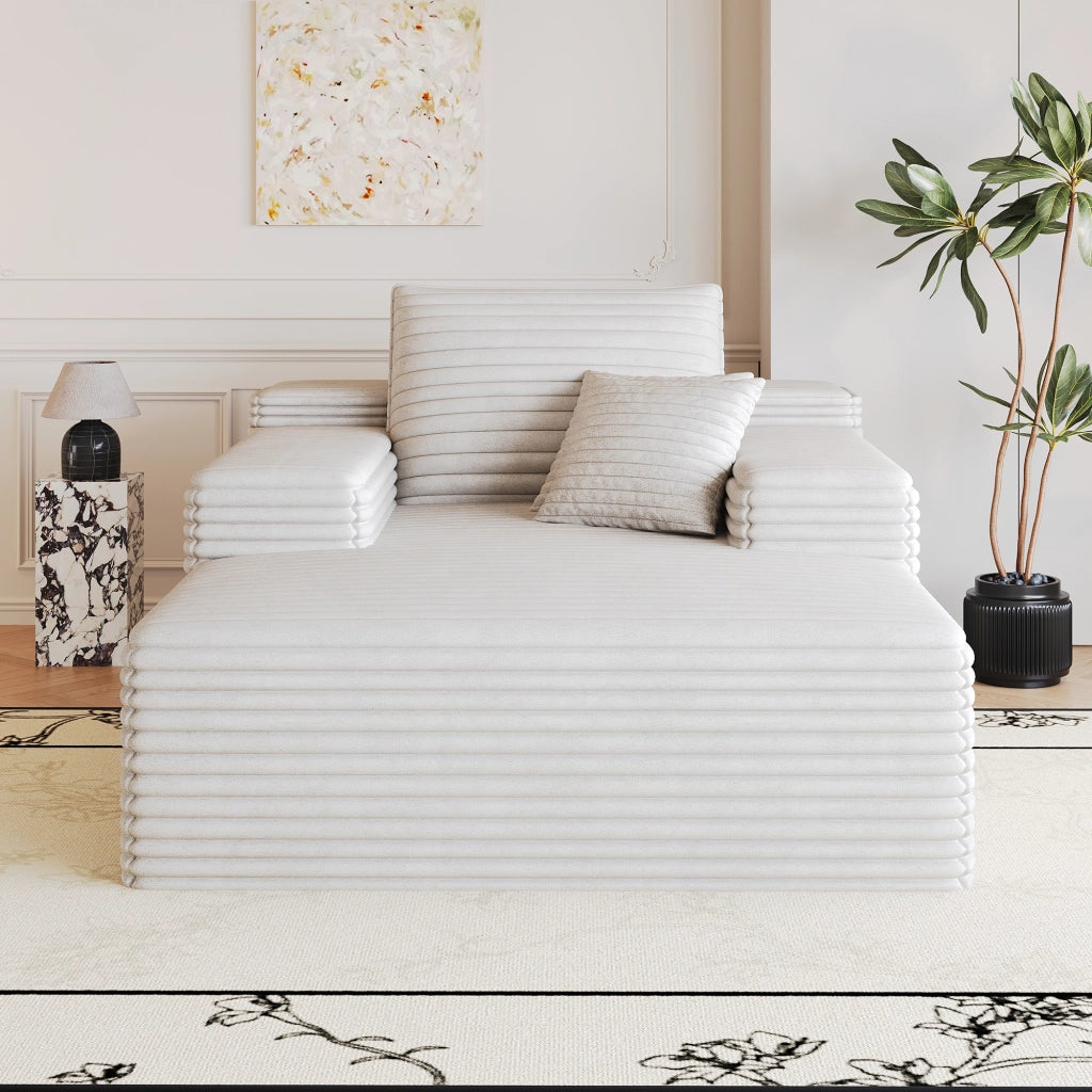 Divano in velluto a coste bianco chaise longue con seduta profonda 115x159x60 cm 1 posto