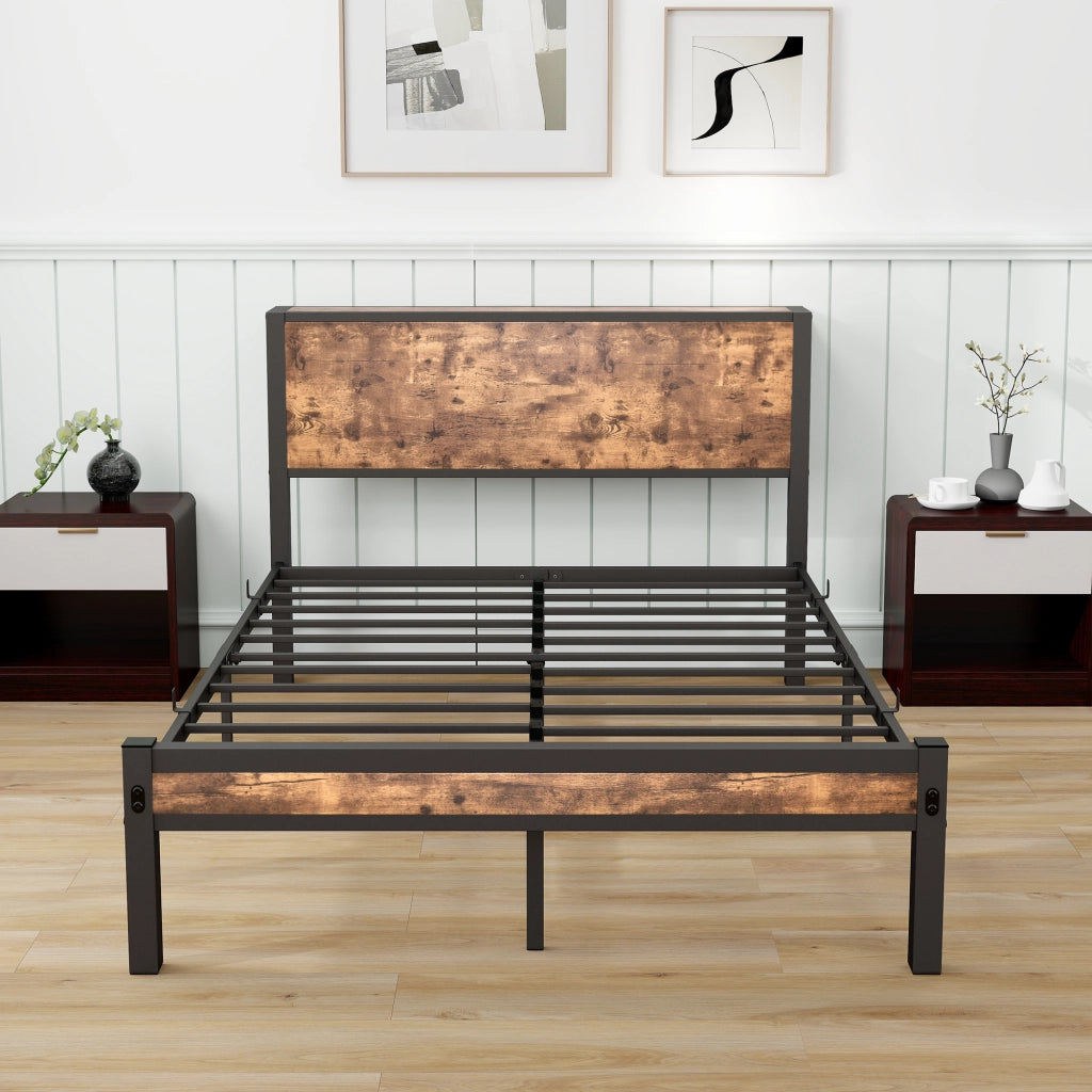 Letto singolo 120 × 200 cm con testiera contenitore e pediera in MDF e metallo marrone antico