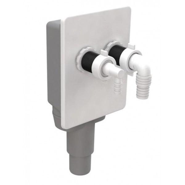 SIFONE AD INCASSO DOPPIO PER LAVATRICE E ASCIUGATRICE CON PLACCA IN ABS BIANCA MODELLO BIBOX - USCITA ø 40/50 MM  - BON