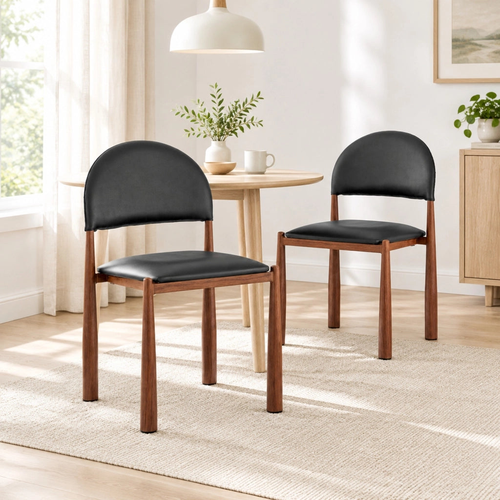 Set 2 sedie da pranzo in PU nero con gambe in metallo HOMVRA