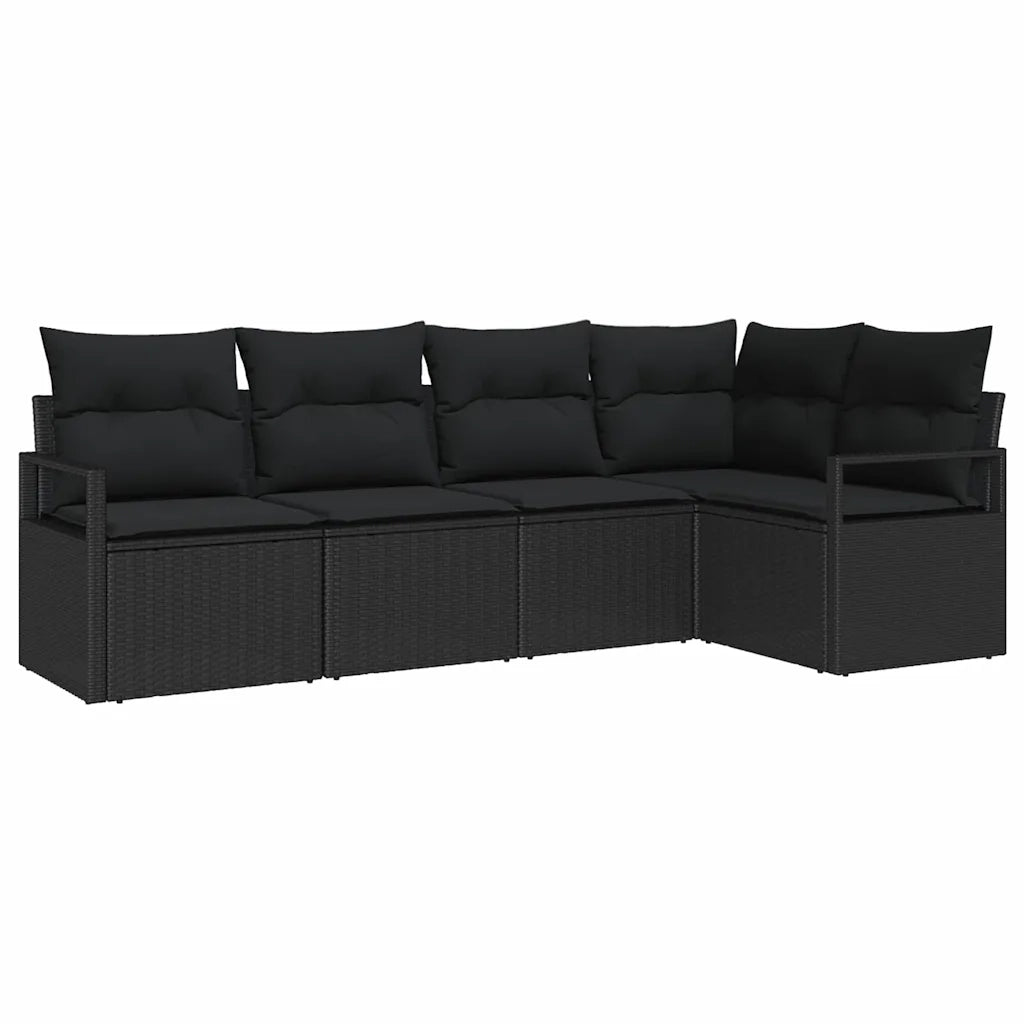 Set Divano da Giardino con cuscino 5 pcs Nero polyrattan