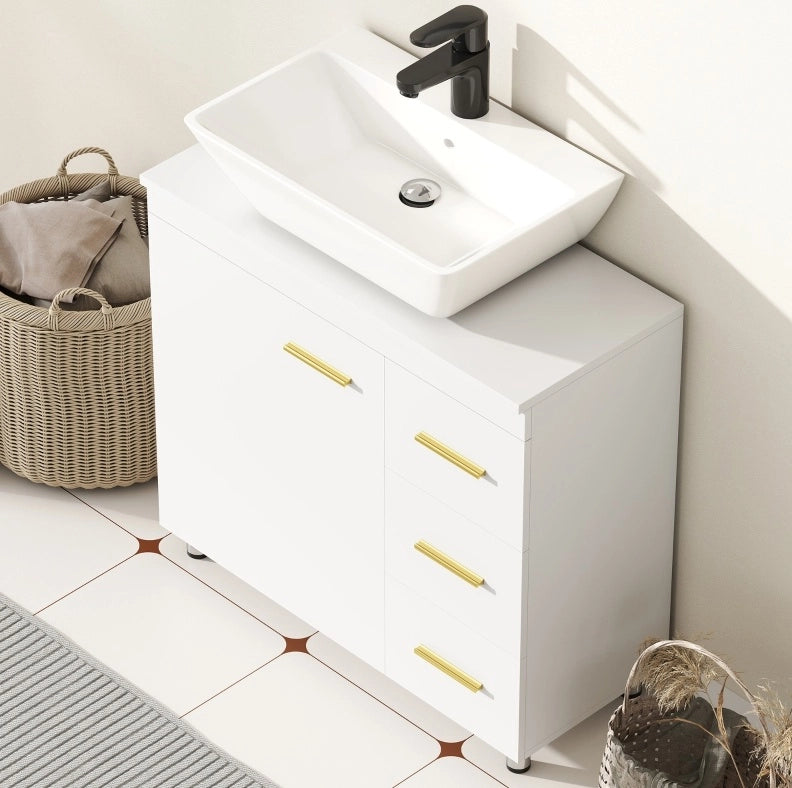 Mobile sottolavabo bianco con 3 cassetti e ante soft-close