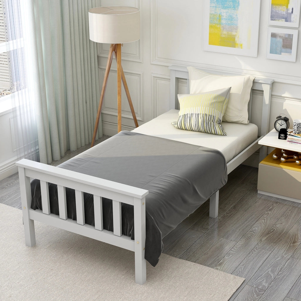 Letto singolo in legno composto da struttura con rete a doghe, letto in legno con testiera - 90 x 200 cm, pino massello, letto per bambini, letto per