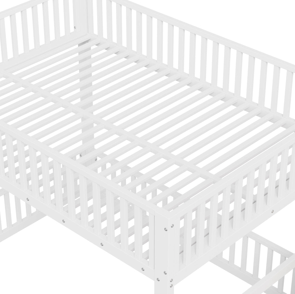 Letto a castello 140x200 con scala contenitore e illuminazione LED, colore bianco