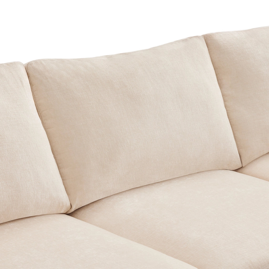 Divano modulare 278x161 cm in ciniglia beige con 2 pouf e 6 cuscini