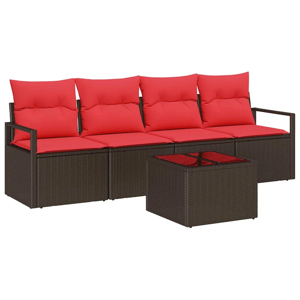 Set di divani con cuscino 5 pcs Beige e Rosso polyrattan 3354923