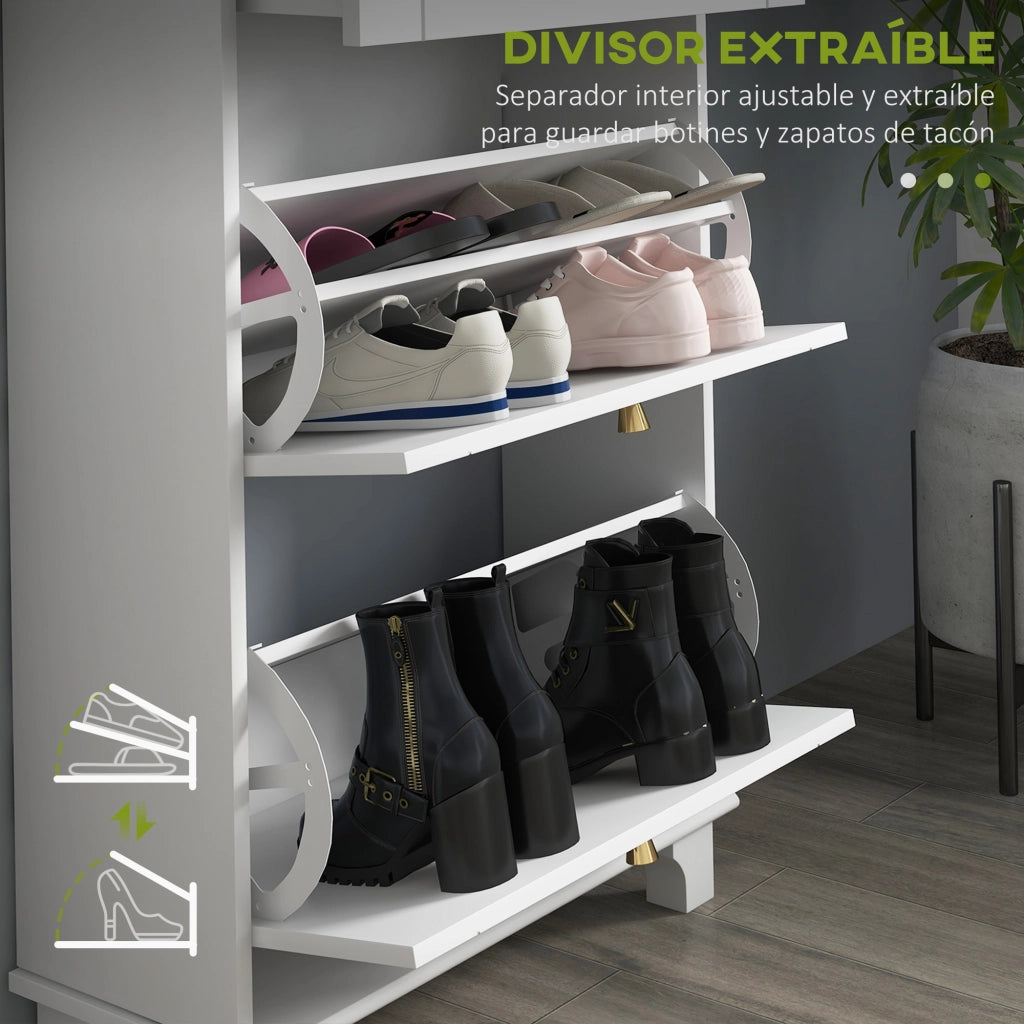 Scarpiera Salvaspazio con 2 Ante e 1 Cassetto ¨C Xylo ¨C Bianco 60x23,5x98,5 cm