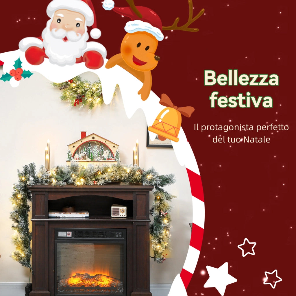 Ghirlanda Natalizia Decorativa da Interno 25x180cm con 50 LED Pigne e Bacche Verde e Bianco