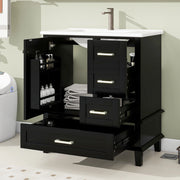 Mobile bagno 76x45;5x83;5 cm con lavabo in ceramica; 3 cassetti silenziosi e ripiano; MDF nero