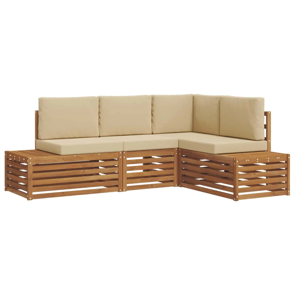 Set di divani da esterno con cuscino 4 Pezzo Naturale e Beige 3375443