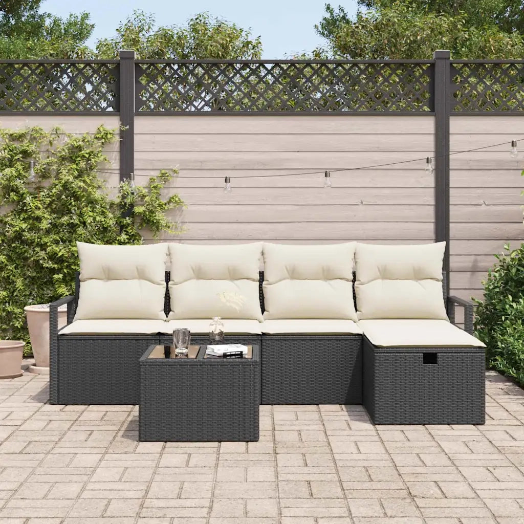 Set di divani con cuscino 6 pcs Nero e Crema polyrattan