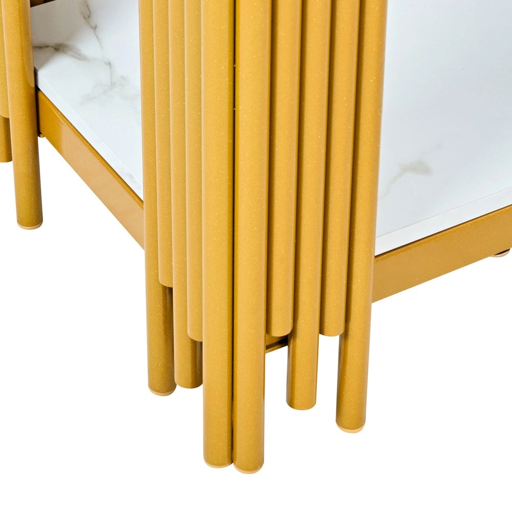 Consolle 2 ripiani effetto marmo ¨C Minimal ¨C metallo dorato 123.5x33.5x80 cm