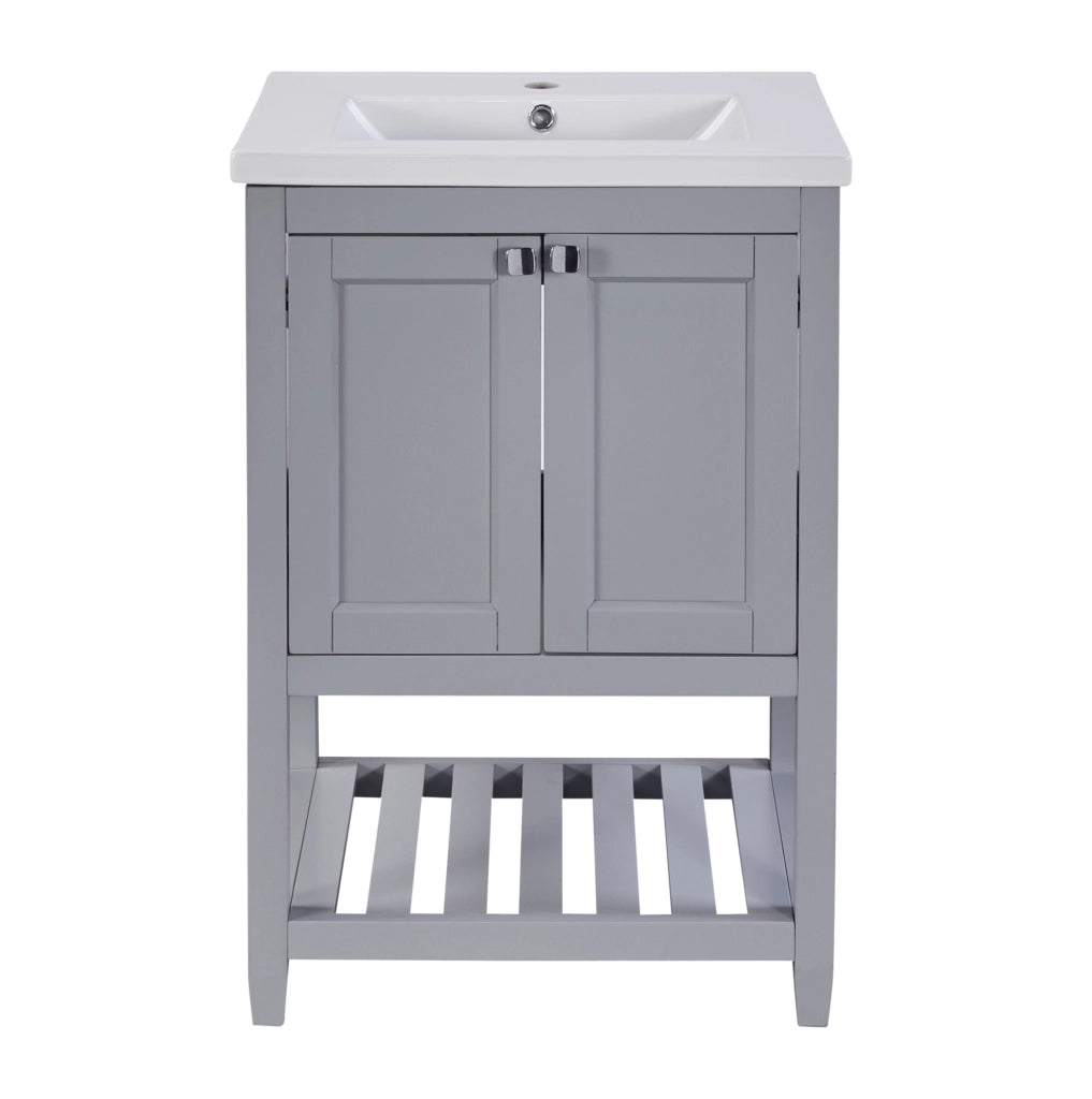 Mobile lavabo da terra con lavabo in ceramica grigio e bianco
