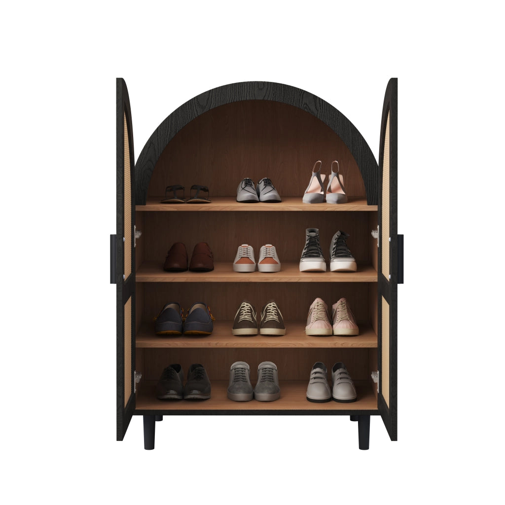 Scarpiera con 2 ante in rattan e 3 ripiani, 2 regolabili, cerniere ammortizzate, per ingresso, 70 × 40 × 100 cm