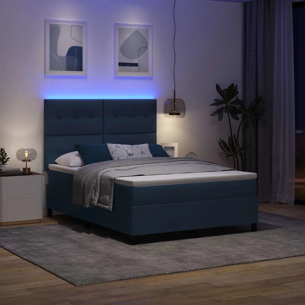 Letto a molle con materasso con led Blu 160 x 200 cm Tessuto