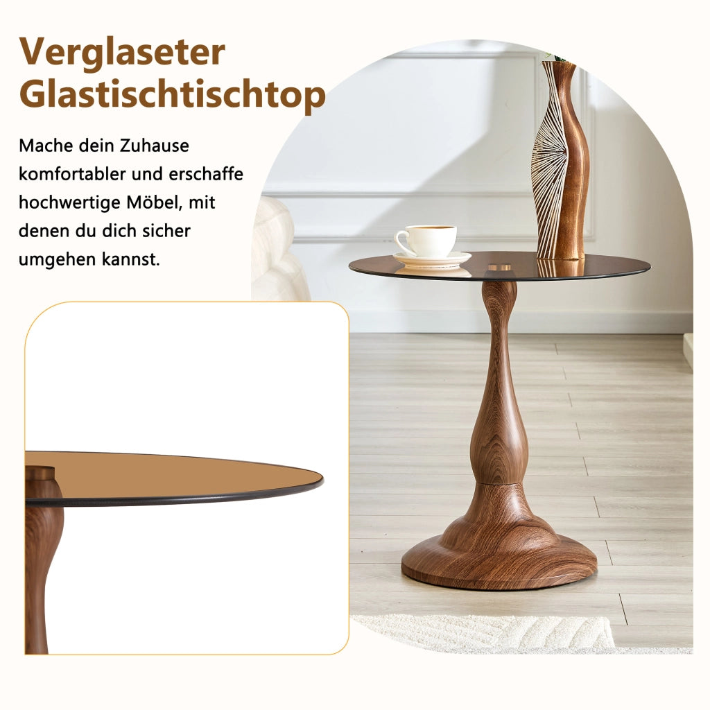 Tavolino da divano rotondo con piano in vetro temperato e base in metallo marrone diametro 50 cm altezza 51.5 cm