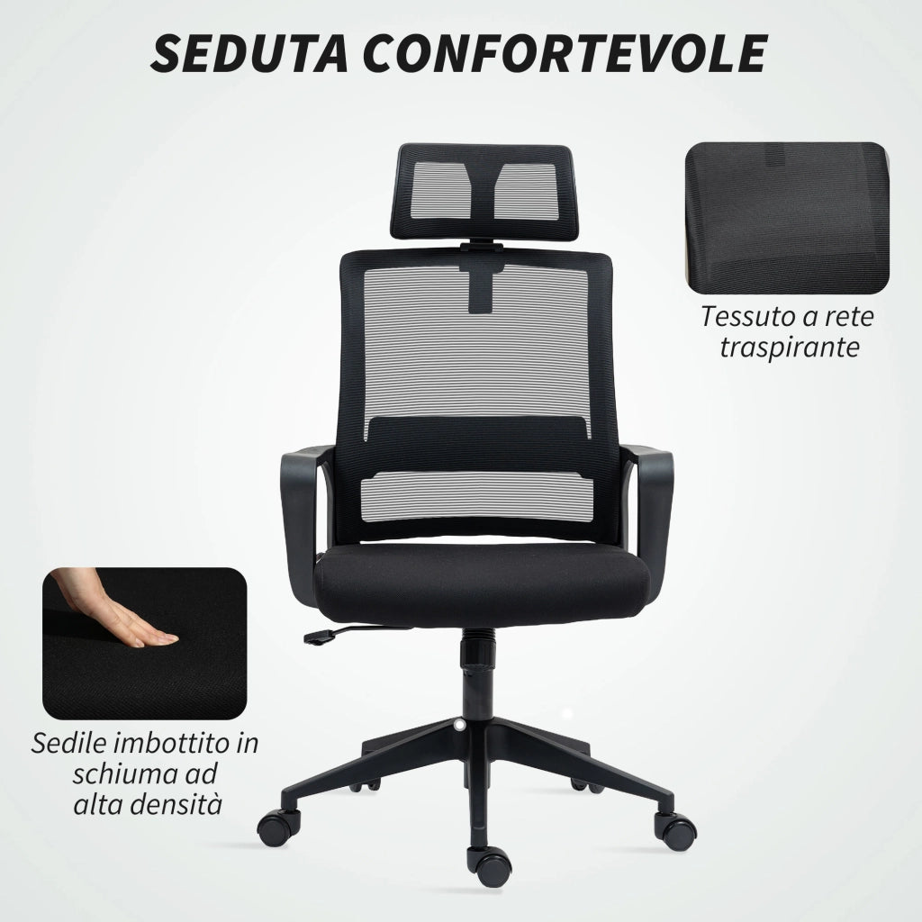 Sedia da Ufficio Ergonomica con Schienale e Poggiatesta ¨C Minimal ¨C Nero