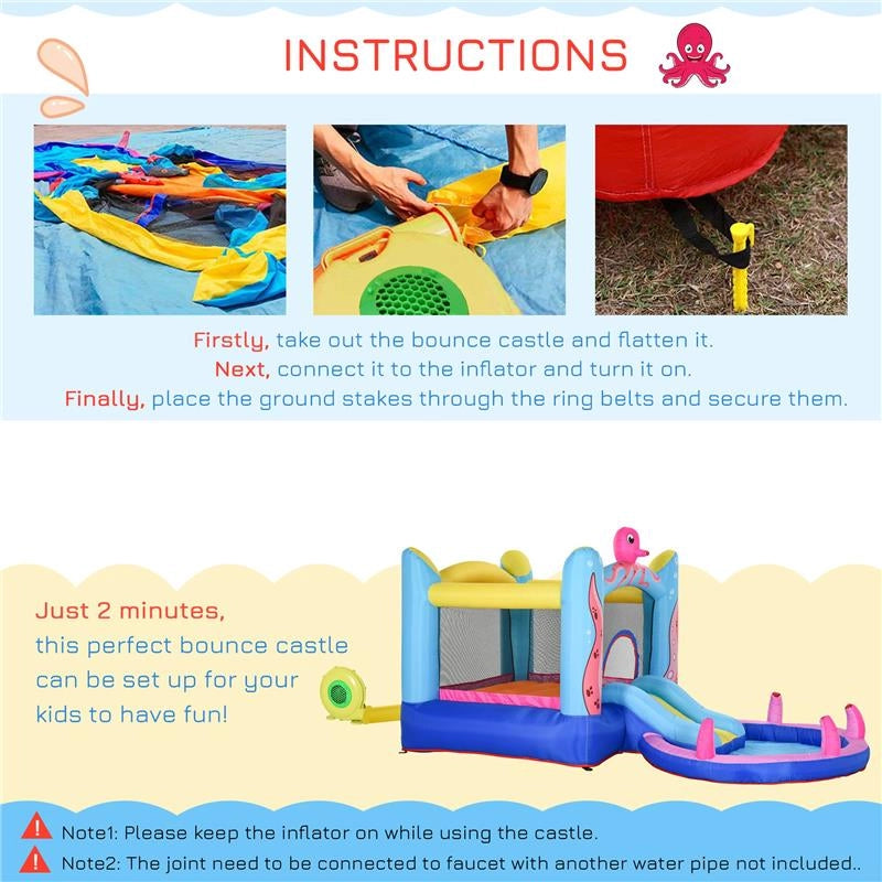 CASTELLO GONFIABILE PER BAMBINI CON SCIVOLO E PISCINA TEMA MARE