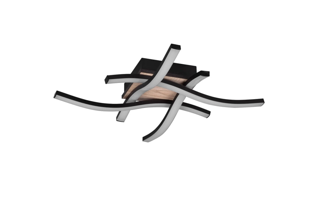 Plafoniera moderna ROUTE 4 luci LED 46 cm nero/marrone RL