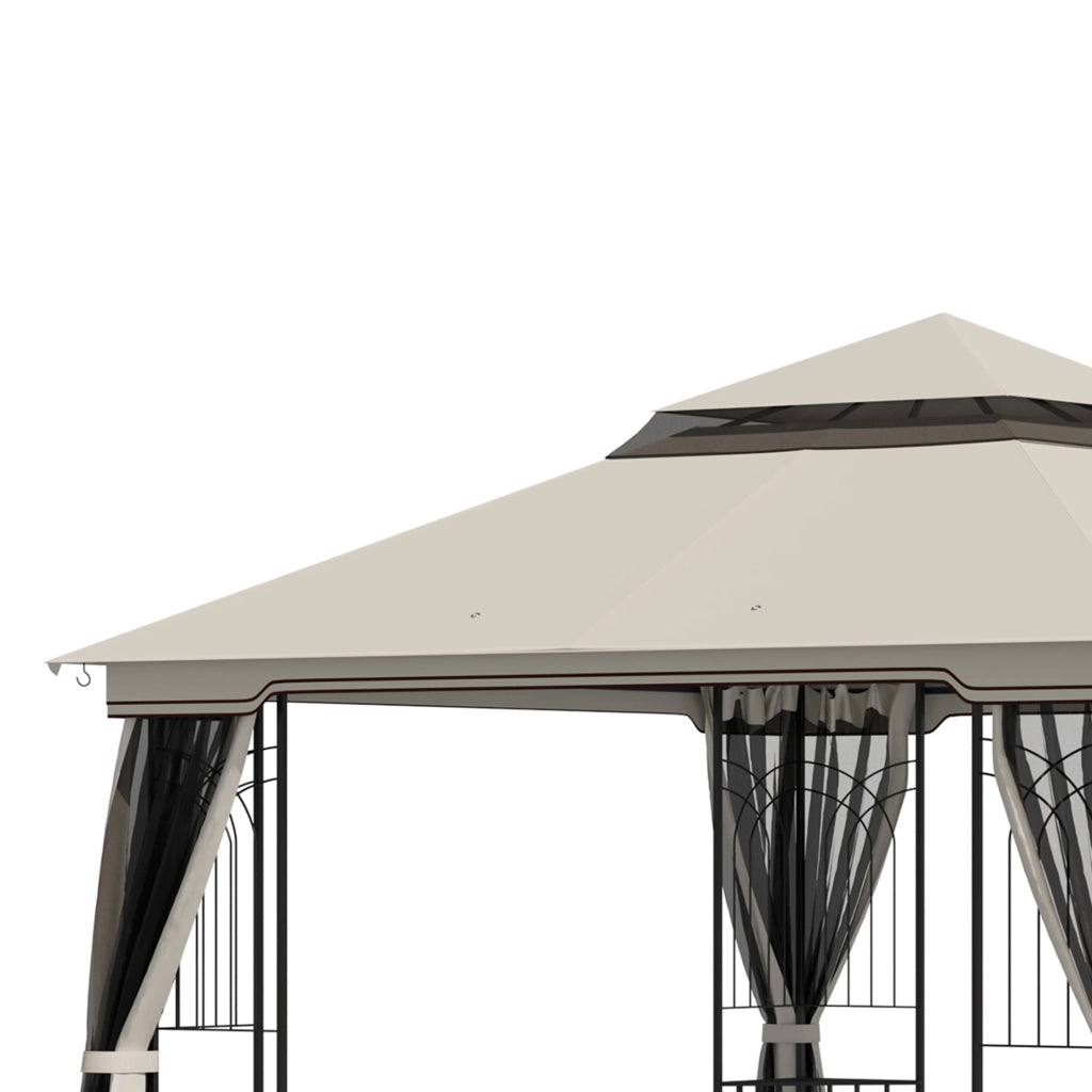 Gazebo da giardino con doppio tetto e 4 pareti in rete removibili struttura in metallo beige 2.99 × 2.99 × 2.74 m