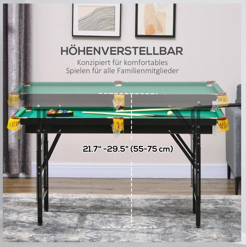 Tavolo da biliardo ULEVR pieghevole e regolabile in altezza 140x63 cm con set completo, verde