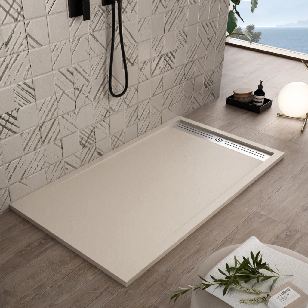 Piatto doccia in marmoresina crema effetto pietra cemento relax, misura 70x120