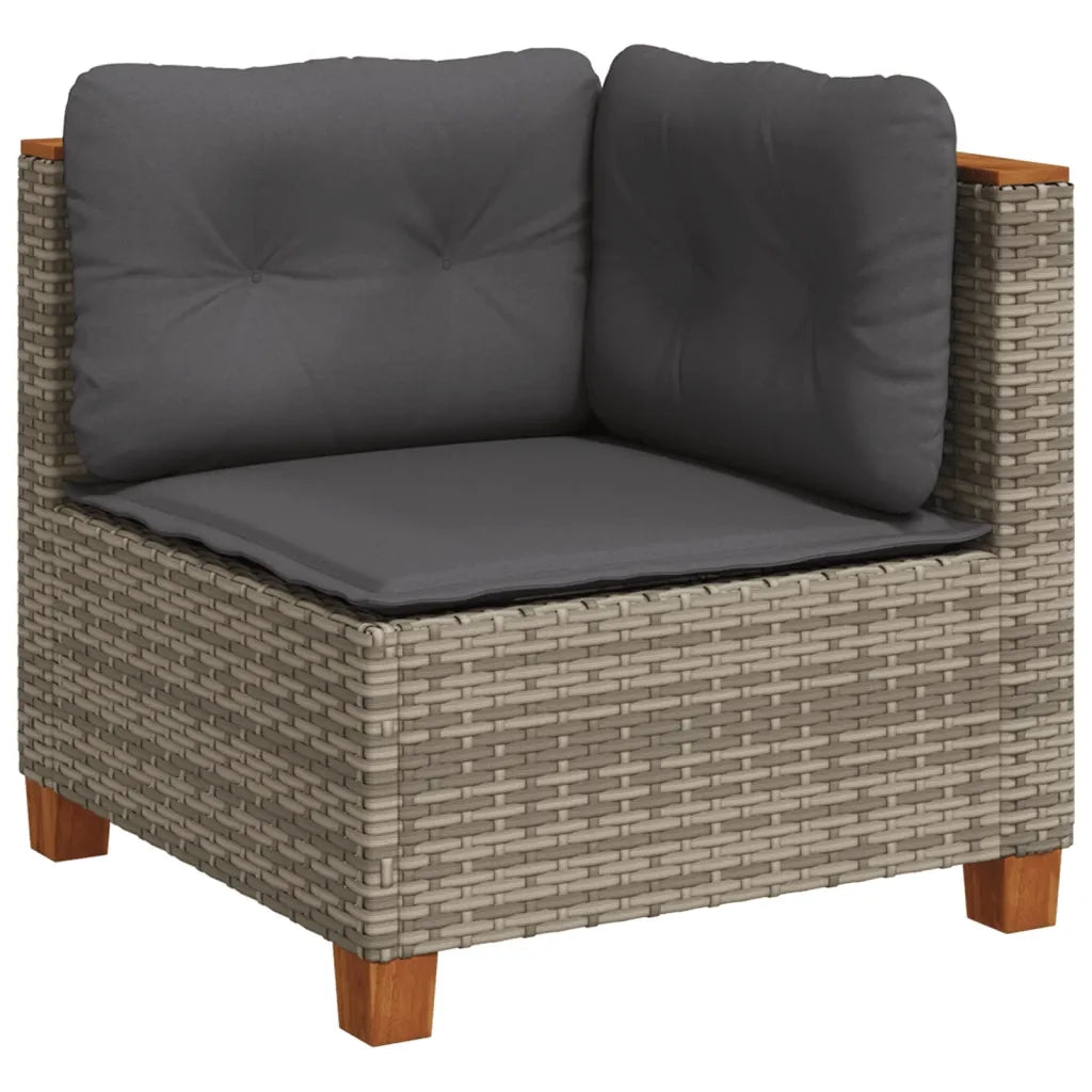 Divano Angolare da Giardino con Cuscini Grigio in Polyrattan 365903