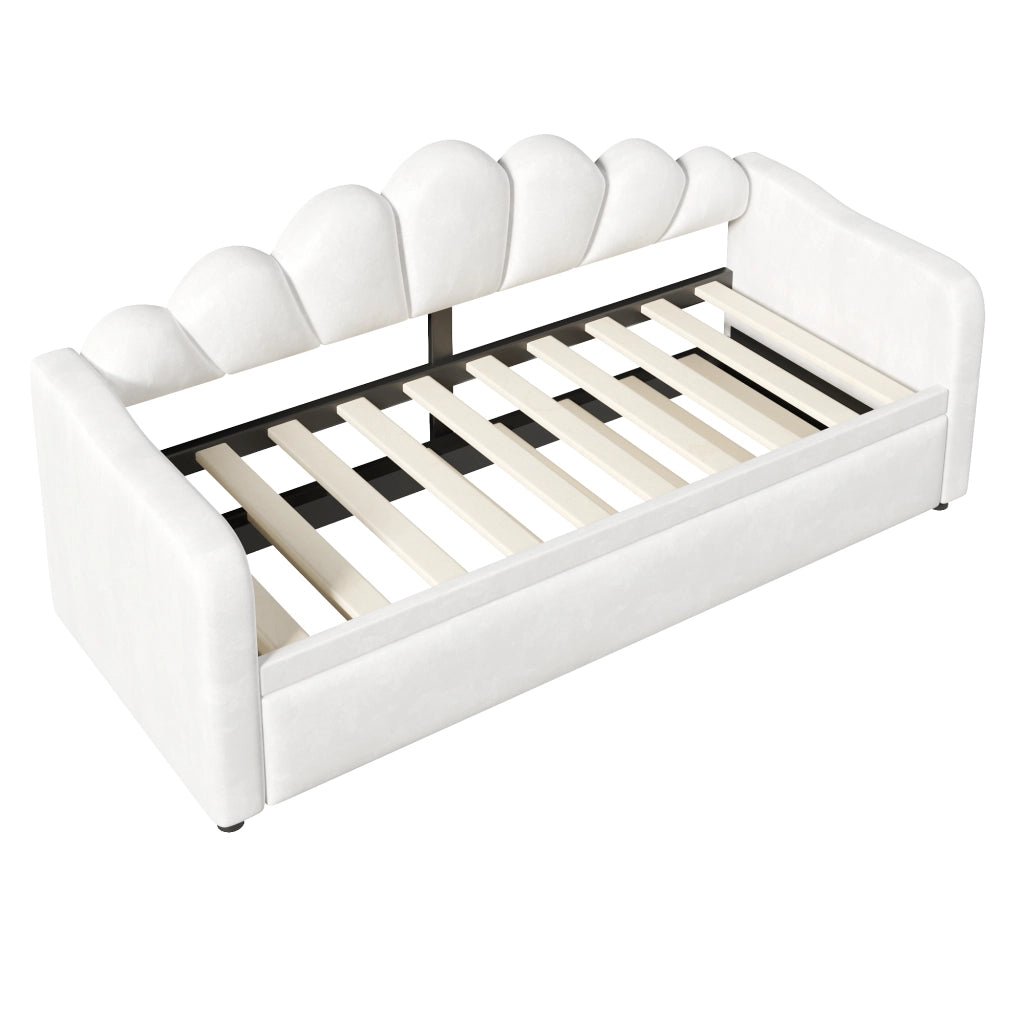 Letto estraibile 90 x 200 cm con LED, divano letto imbottito con posto letto sollevabile o a terra e reti incluse, bianco, per camera moderna